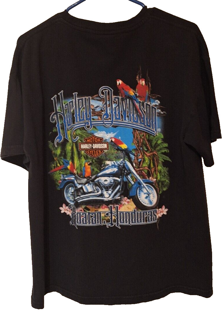 Harley Davidson Roatan Honduras Tropical Shirt Mens Sz L Double Sided Biker