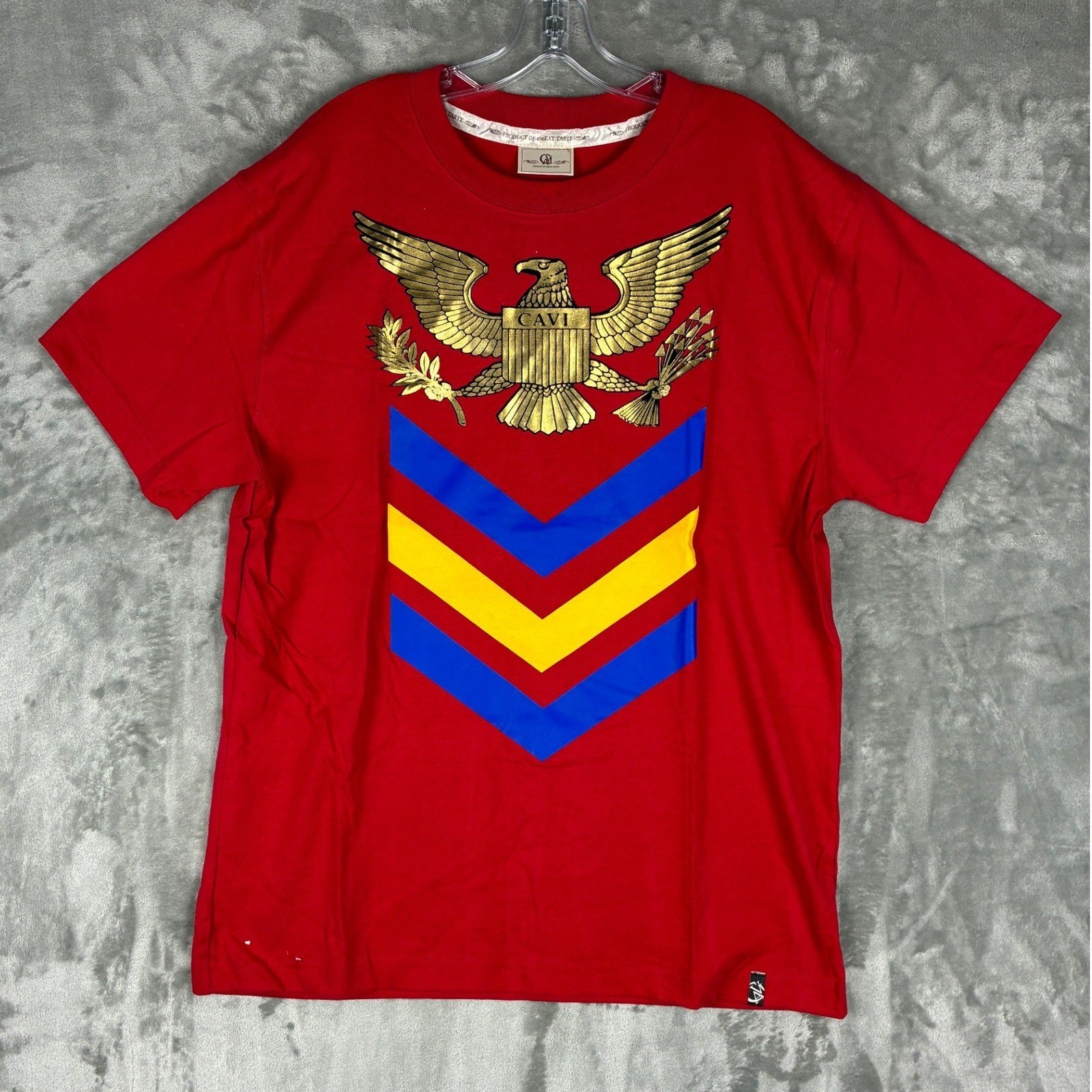 Cavi Mens Red Graphic T-Shirt Eagle Crest Chevron Gold Blue Yellow 2XL gallery