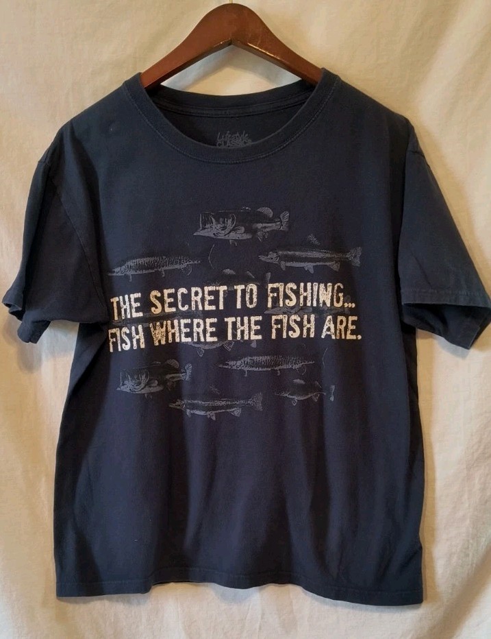 Vintage The Secret To Fishing T-Shirt Size L Blue color by Lifestyle Classics gallery