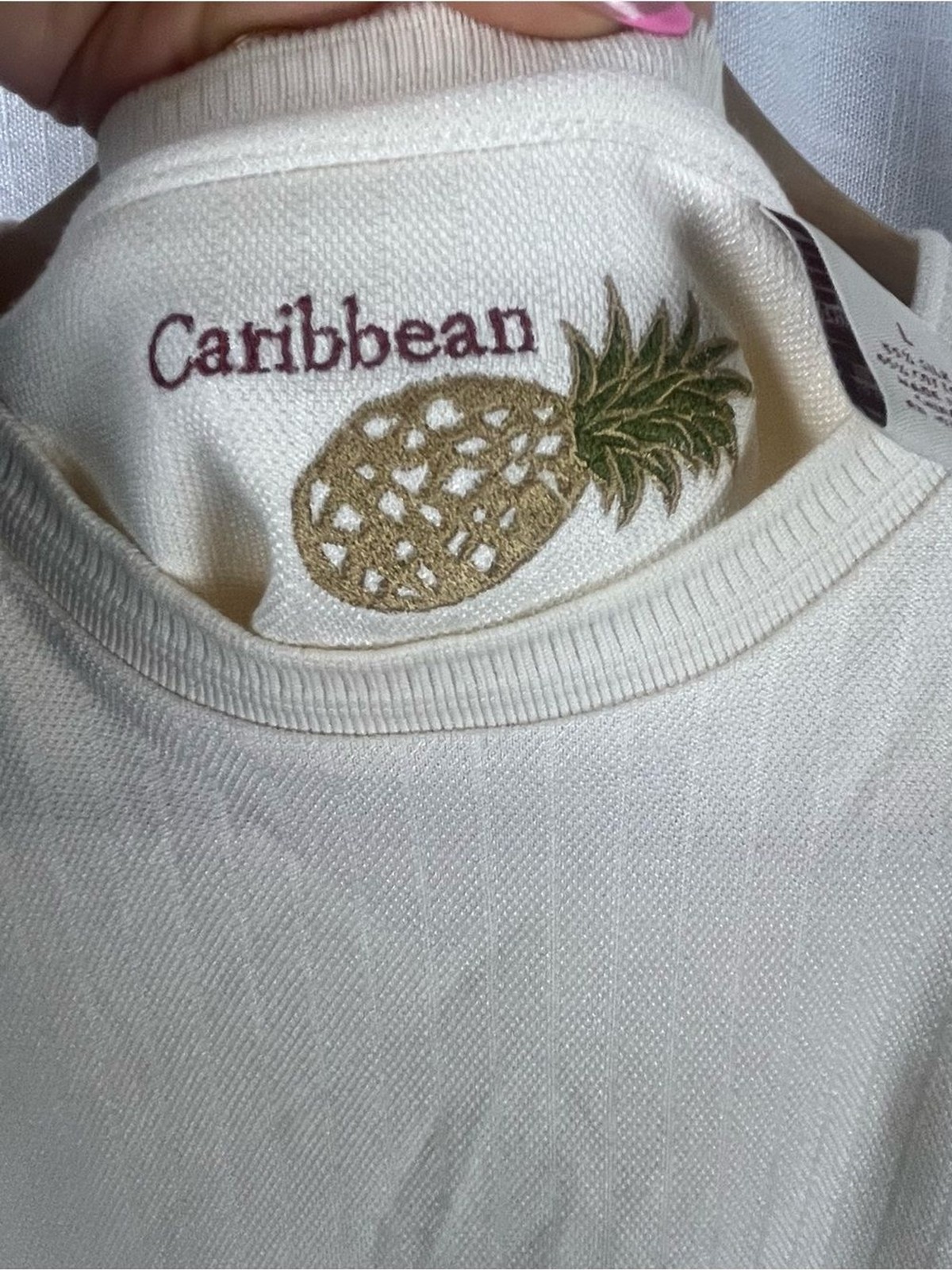 Vintage Caribbean Cream Short Sleeve Crew Tee Men’s Silk Cotton Blend Size L gallery