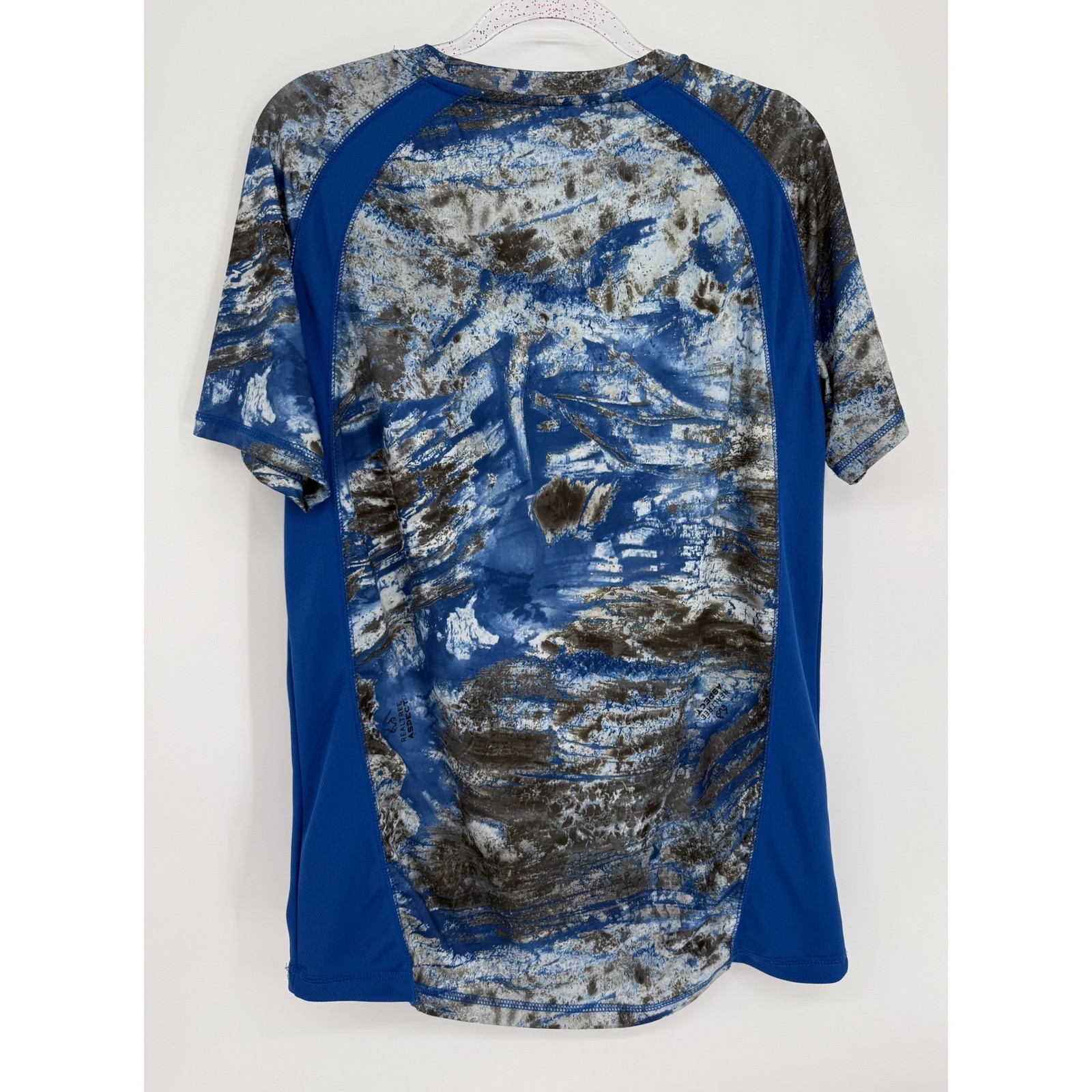 Realtree Fishing Mens Blue Abstract Camo Performance Mesh Side Shirt Sz M gallery