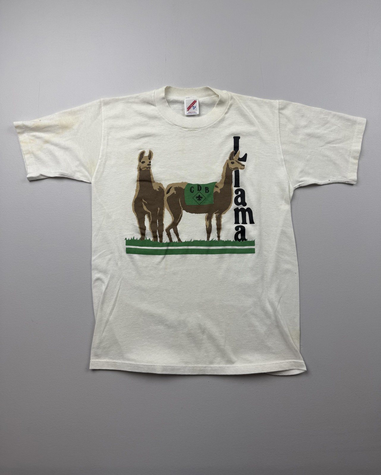 Vintage Jerzees Shirt Mens Medium White Llama CDB Animal Graphic Tee USA VTG