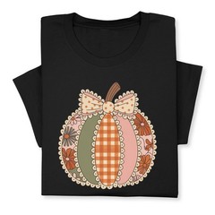 Retro Patchwork Pumpkin Fall T-Shirt – Cute Autumn Gift Tee
