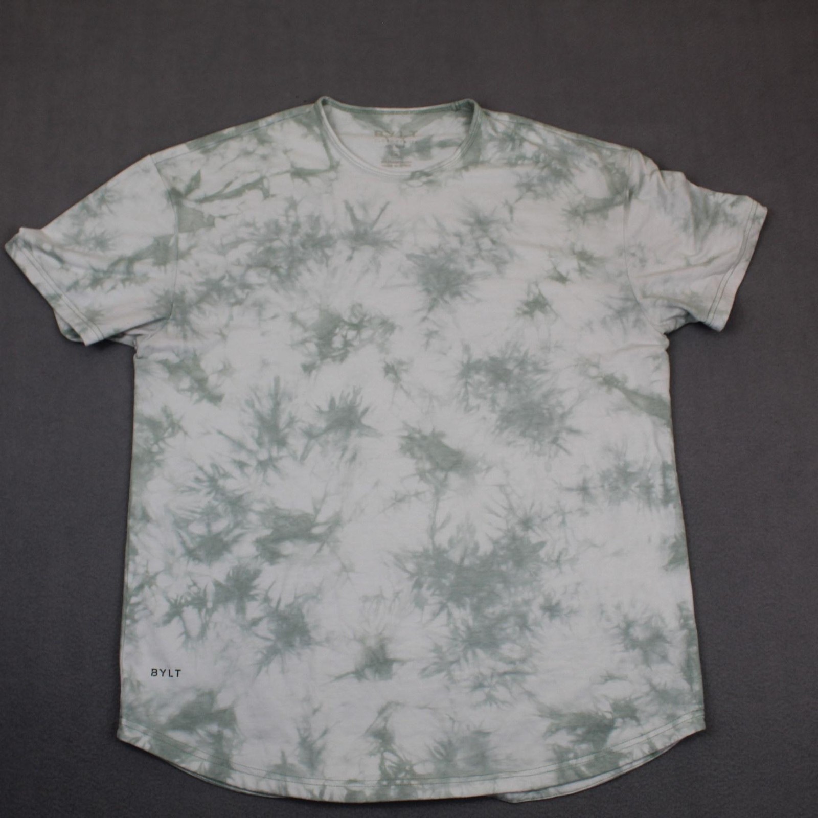 BYLT Shirt Mens XL Green White Cloud Dye Tee Short Sleeve Stretch Casual Soft