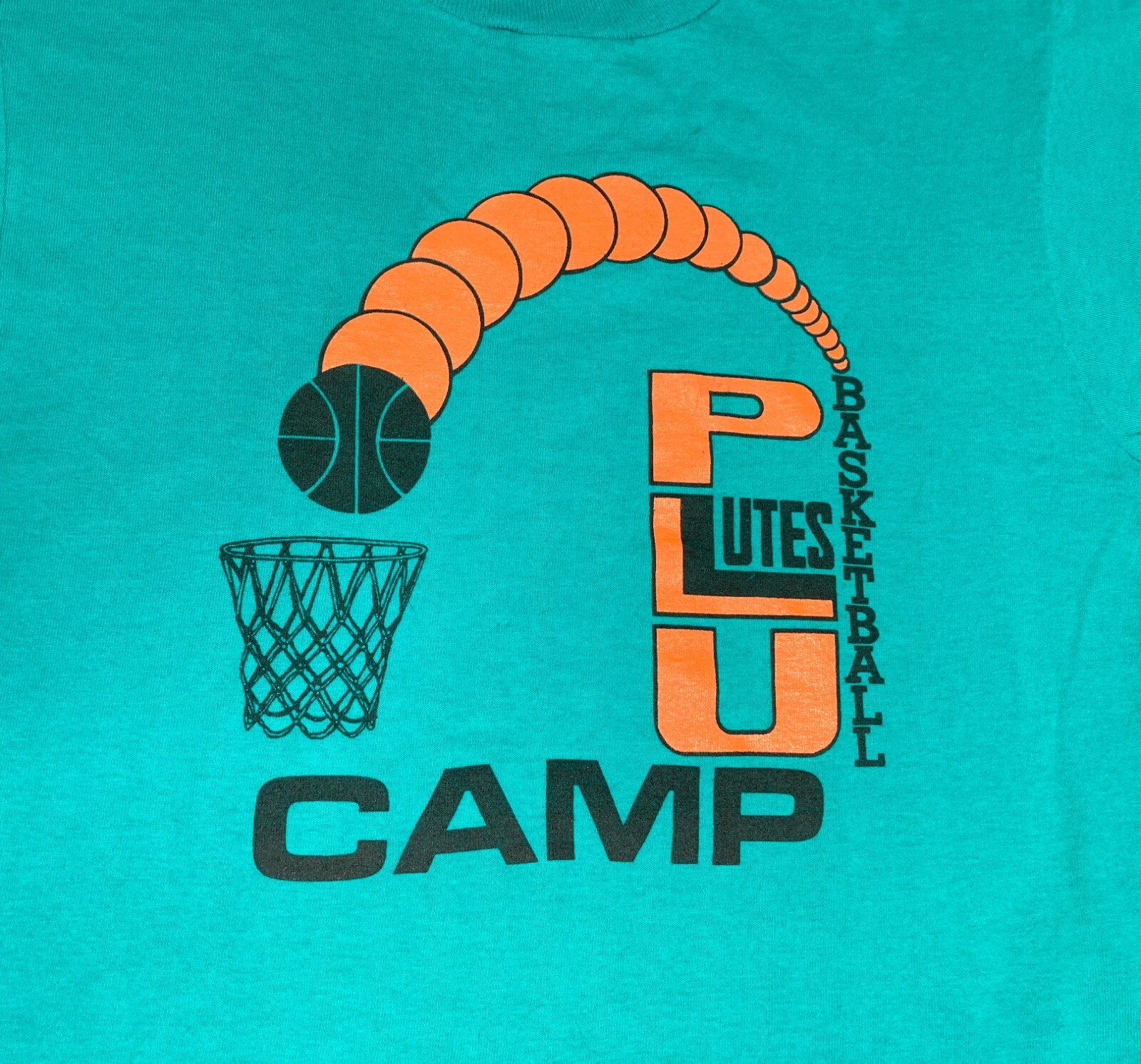 Vintage 1980's PLU Lutheran Basketball Camp Logo Teal T-Shirt - USA Made - M gallery