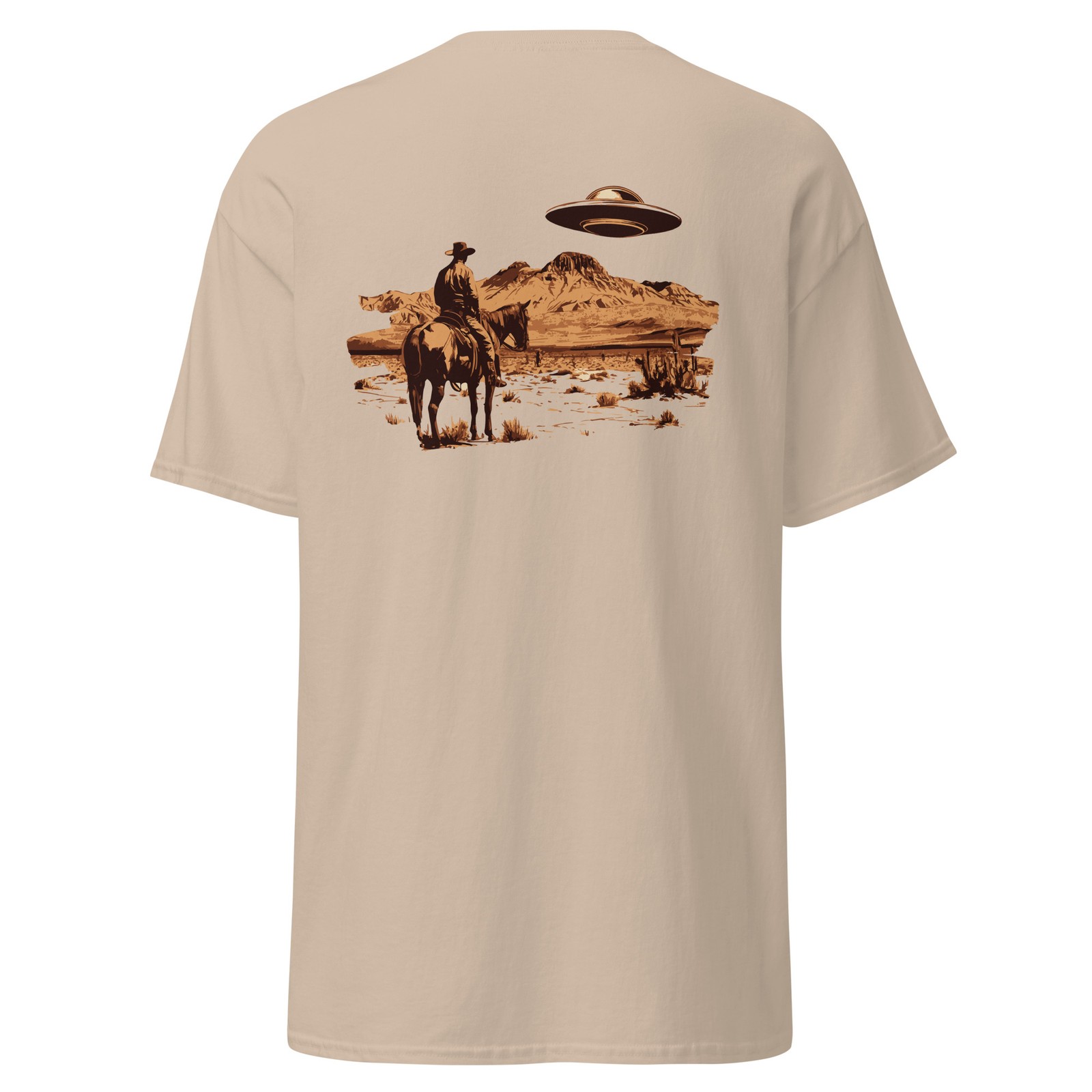 "High Noon Close Encounter" T-Shirt - BACK PRINT - Vintage Cowboy UFO Tee gallery