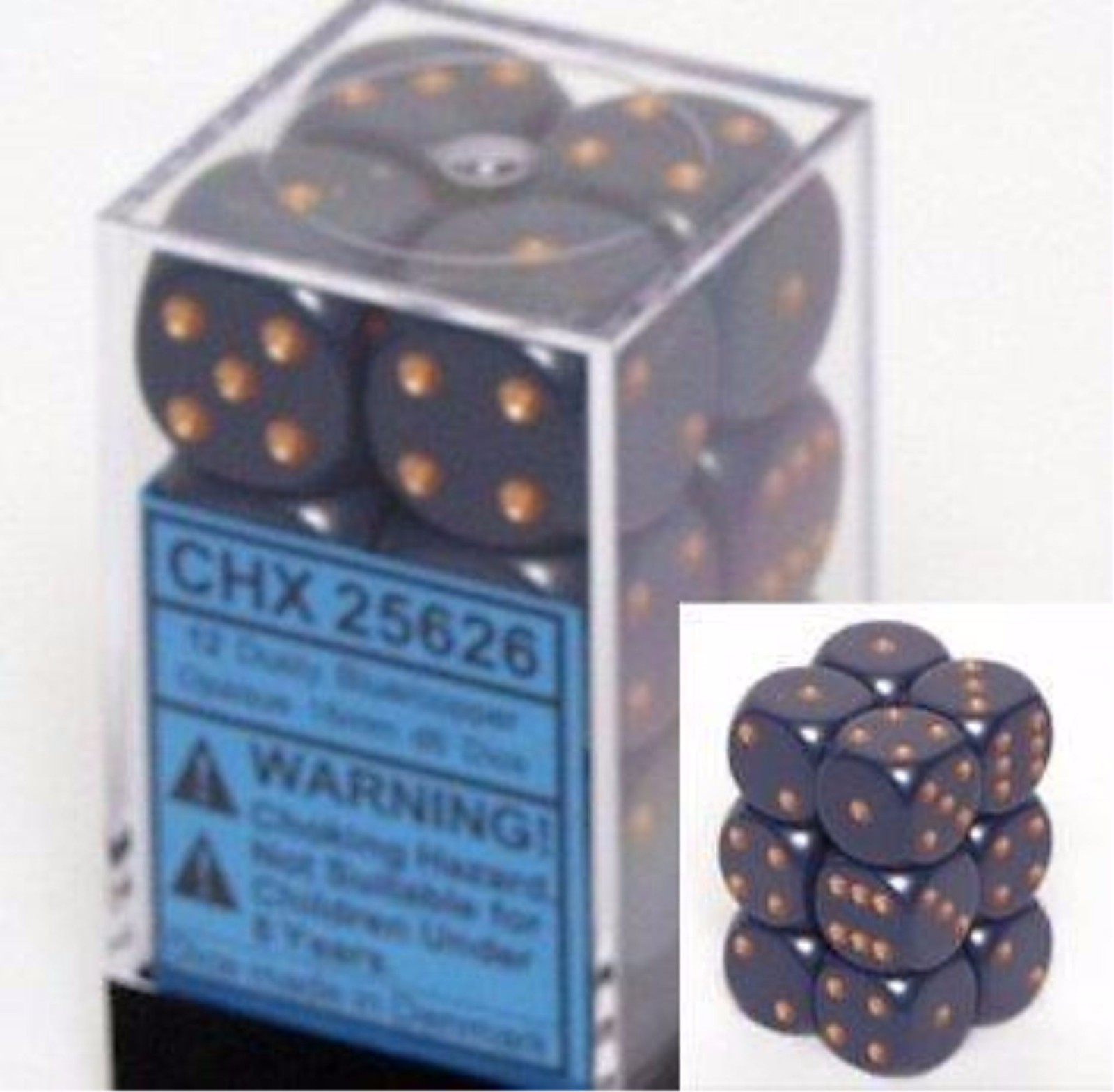 Chessex Dice d6 Sets:Opaque Dusty Blue with Copper-16mm Six Sided Die CHX 25626