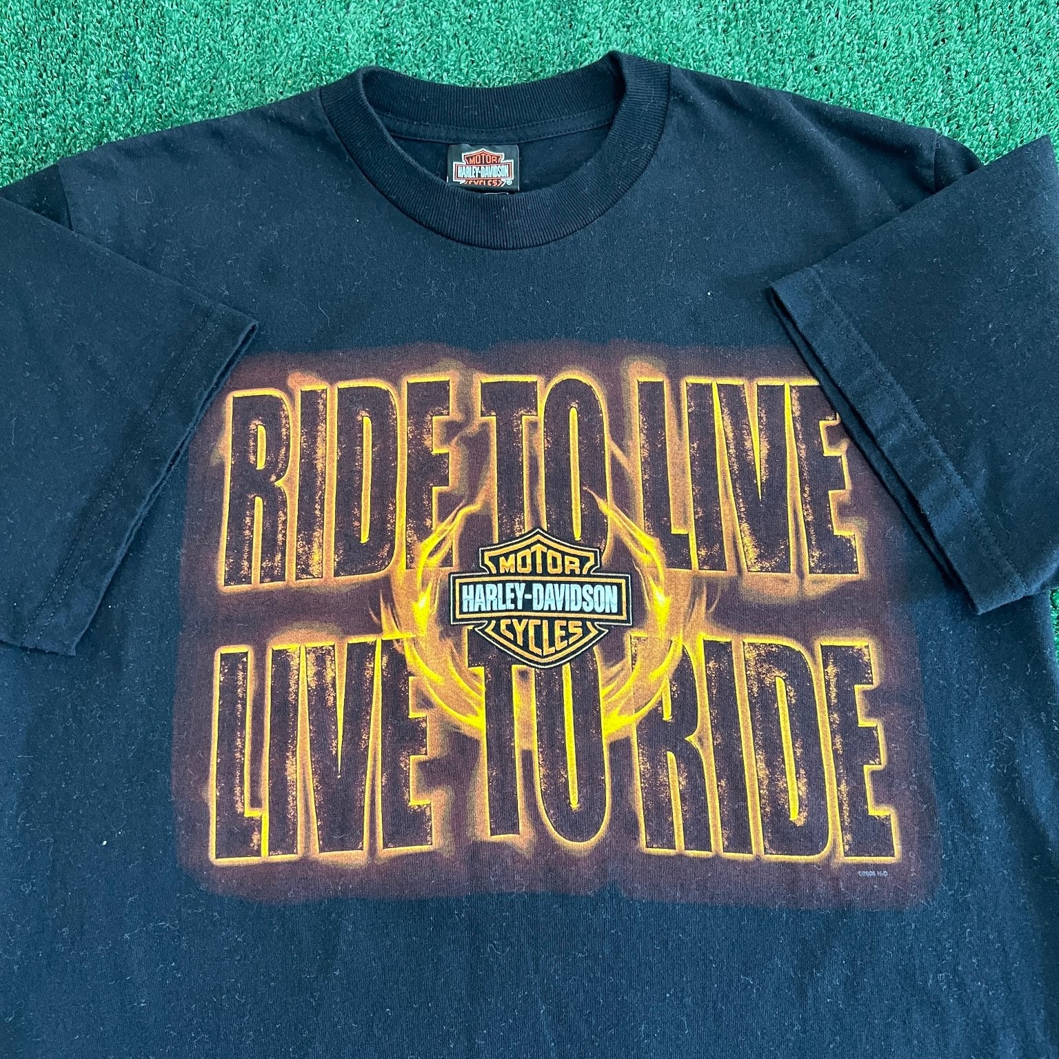 Vintage Harley-Davidson Live to Ride T-Shirt Mens Large Black USA Flames Y2K gallery