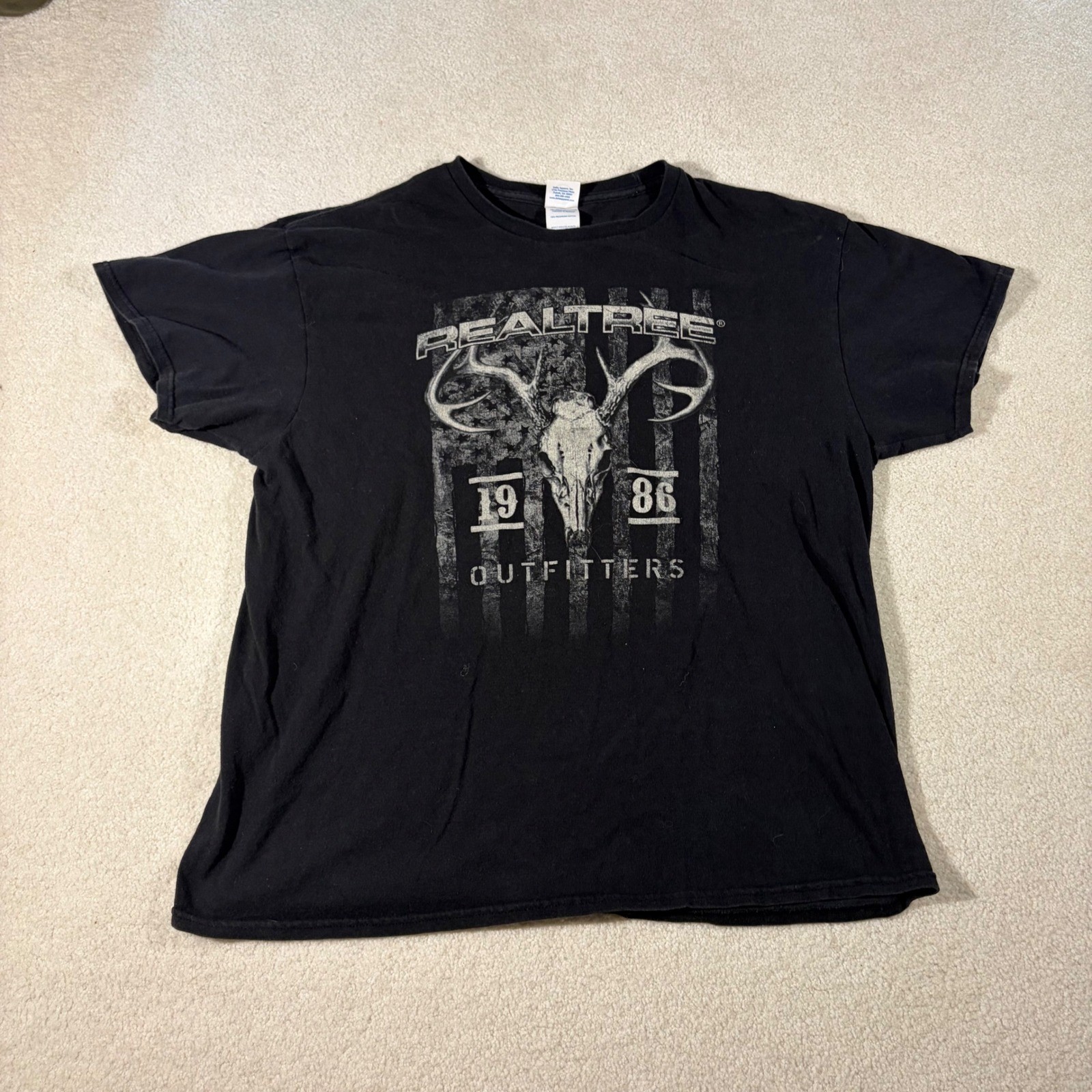 Realtree Outfitters Graphic T-Shirt Mens XL Black Deer Skull Flag Hunting Tee
