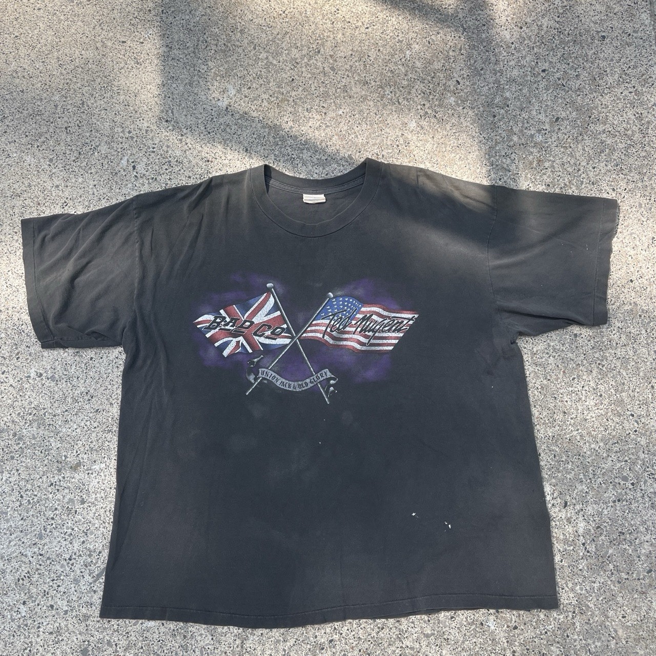 Vintage Bad Co Ted Nugent Band Tour T-Shirt Size L Distressed Faded Grunge