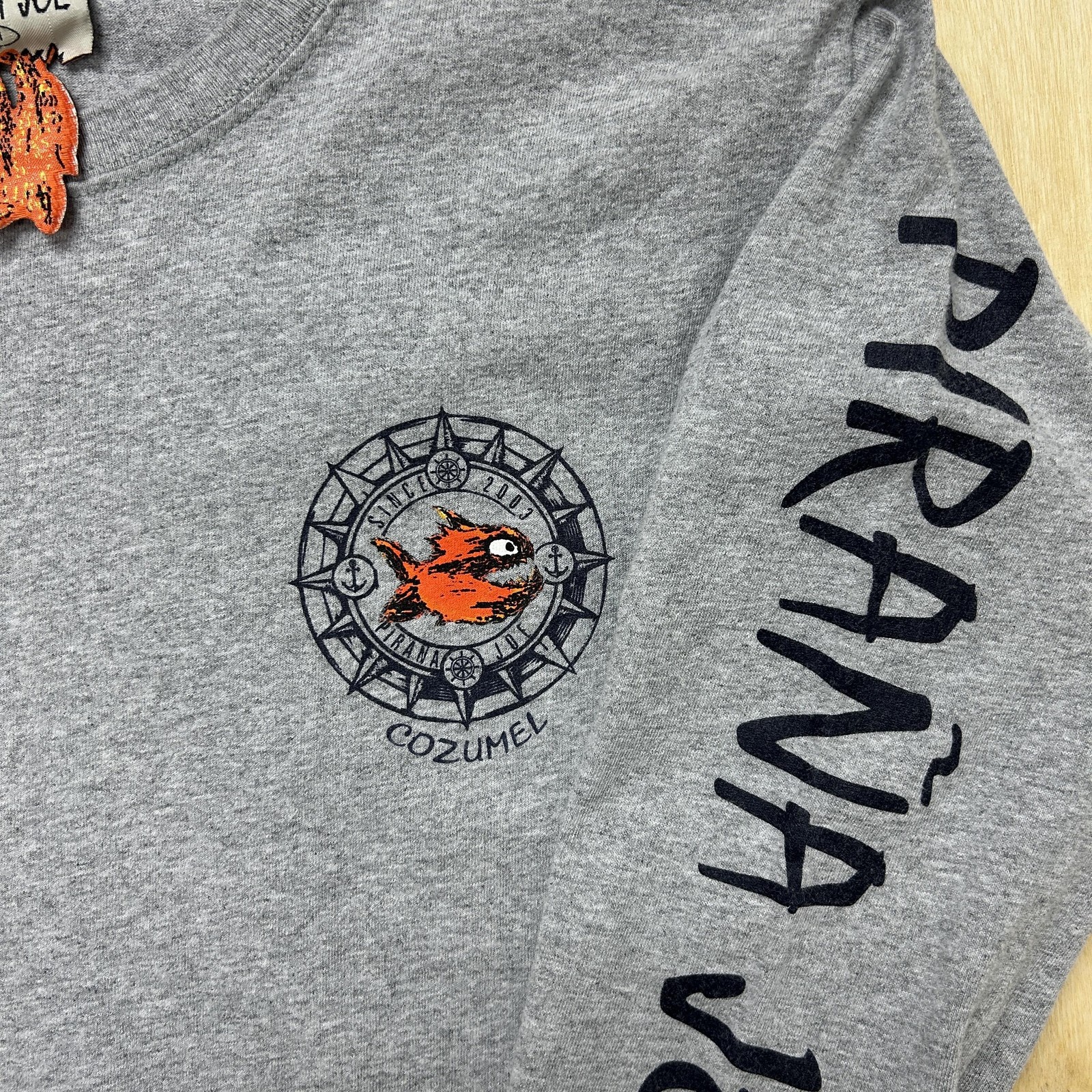 Pirana Joe Shirt Mens Medium Gray Long Sleeve Cozumel Mexico Fish Tee T-Shirt gallery