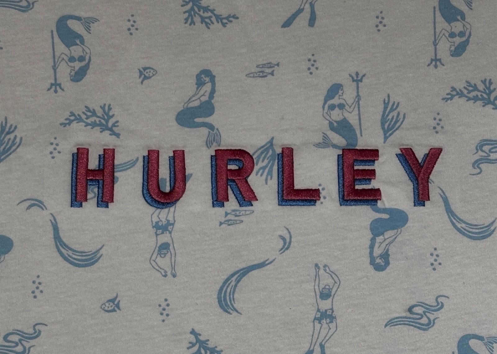 Hurley Deep Sea All Over Print Mermaid Graphic T-Shirt White Men's 2XL XXL New gallery
