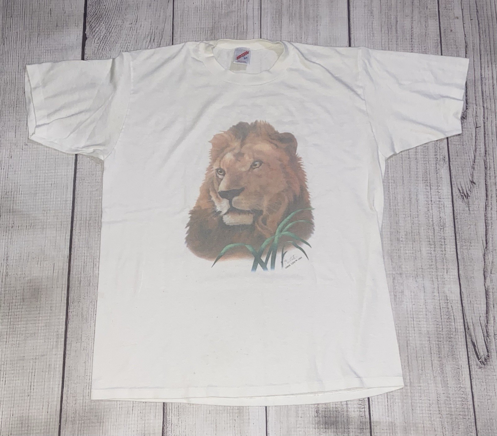 Vintage 1983 Lion Nature T Shirt Size Large Jerzees Tag, Loose Lips Nature Art gallery