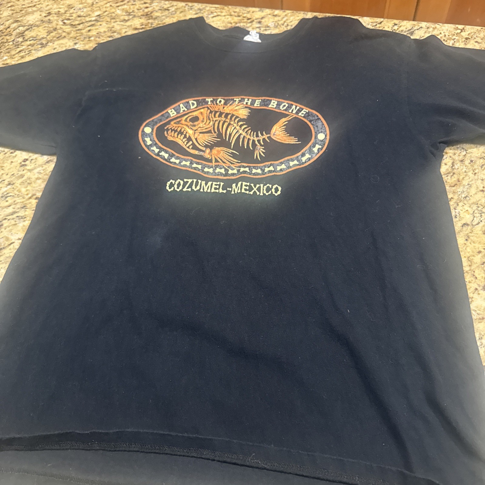 Men's T-Shirt COZUMEL MEXICO Souvenir Shirt BLACK Fish Skeleton SOFT KNIT Medium gallery