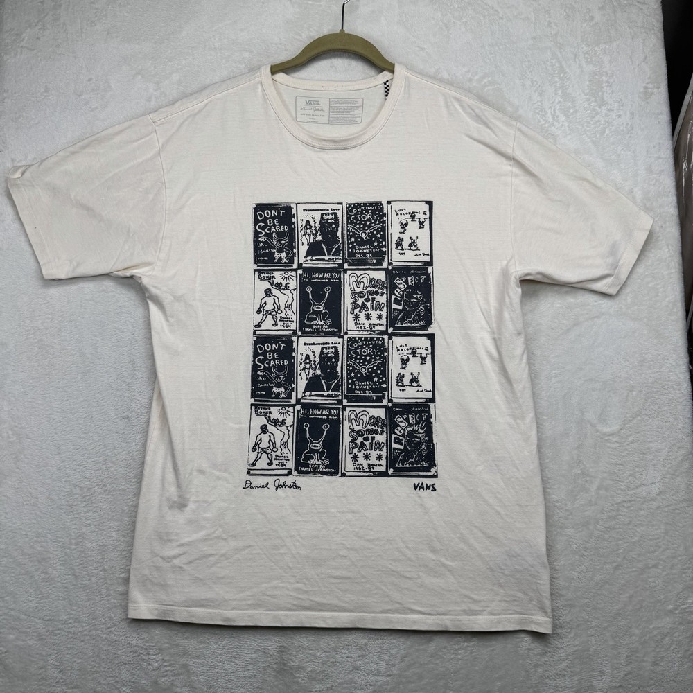 Vans Daniel Johnston Graphic T Shirt Mens Large Off White Artist Skate Art Tee