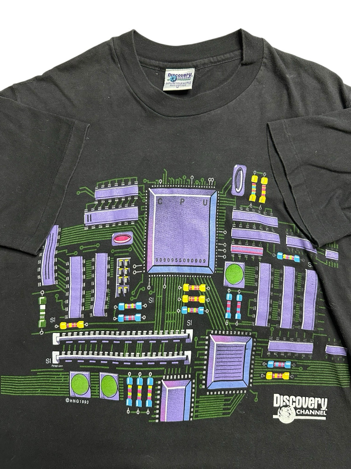 Discovery Channel CPU Motherboard Single Stitch Vintage T-Shirt 90s Med US