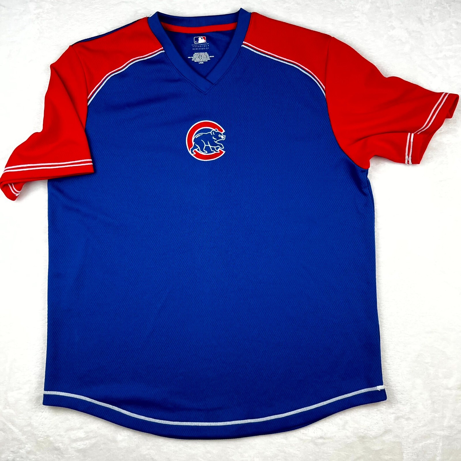 CHICAGO CUBS Jersey V-Neck Men's Large Embroidered MLB Blue Red Short Sleeve gallery