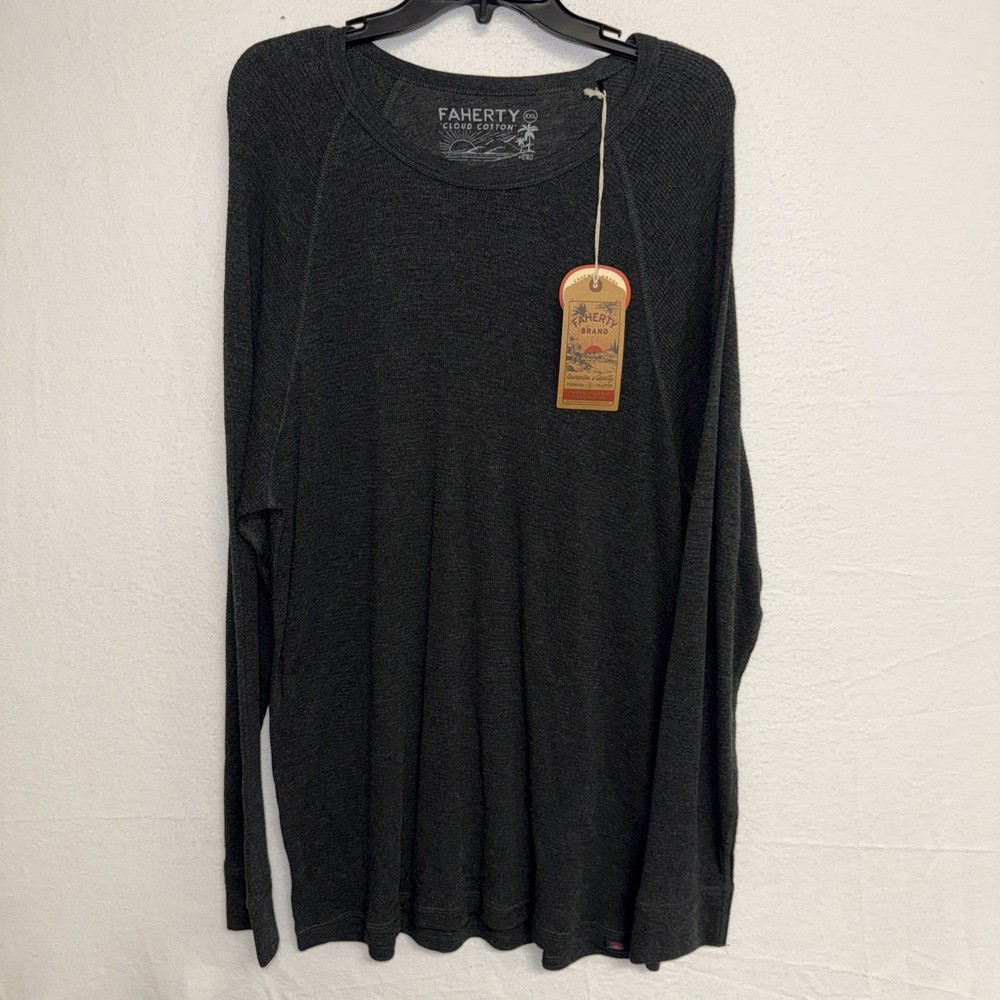 Faherty Men’s Cloud Waffle Crew Thermal Shirt XXL Charcoal Heather Long Sleeve