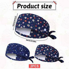 2 Pcs Scrub Caps Women, Adjustable Working Cap Working Cap with Buttons Ponyt…