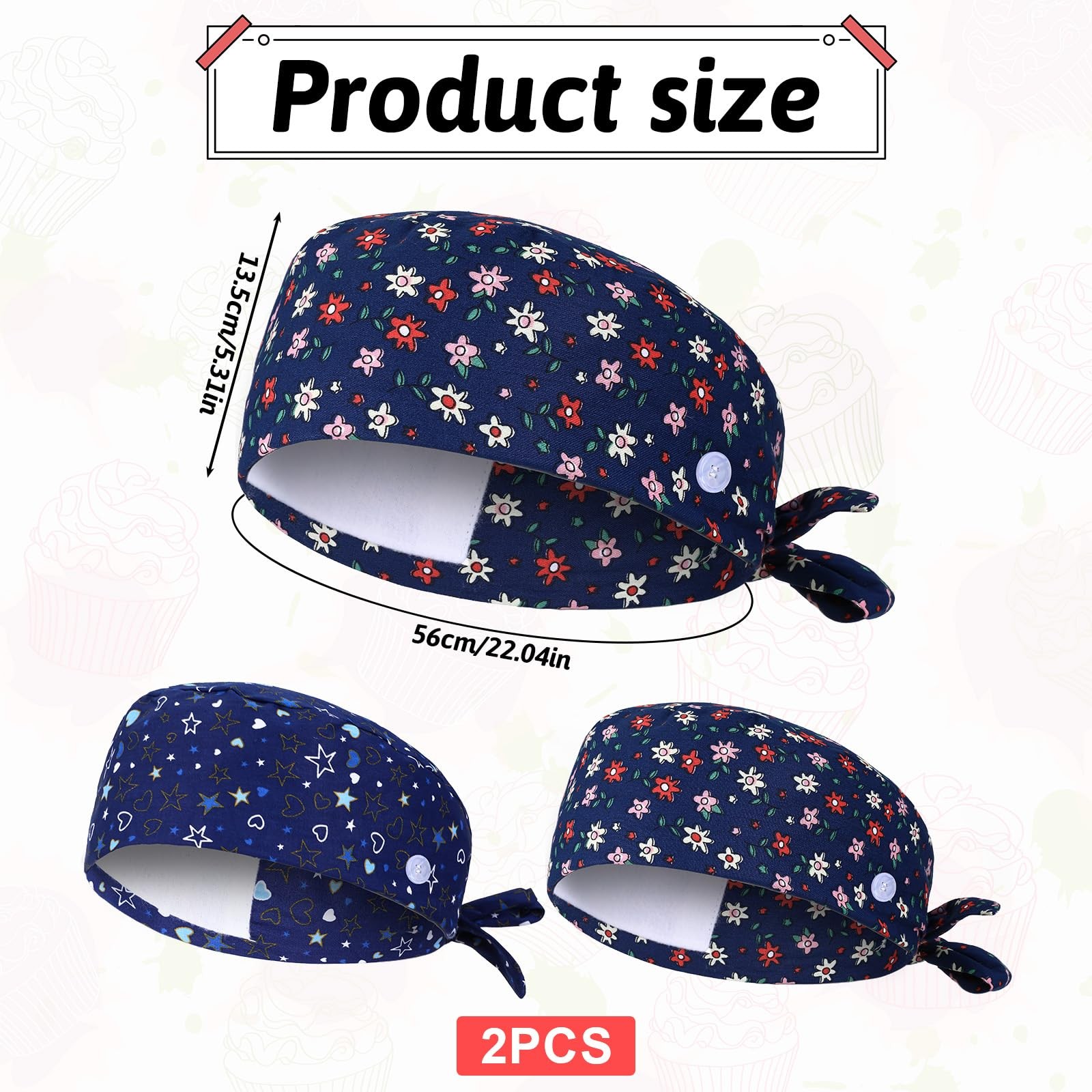 2 Pcs Scrub Caps Women, Adjustable Working Cap Working Cap with Buttons Ponyt... gallery