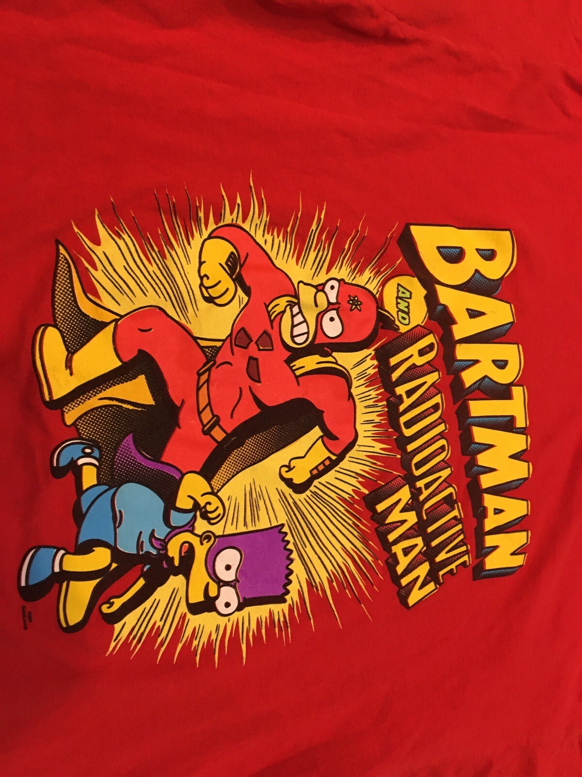 The SIMPSONS Mens Adult Red T-shirt XL BARTMAN And RADIOACTIVE MAN Comic style gallery