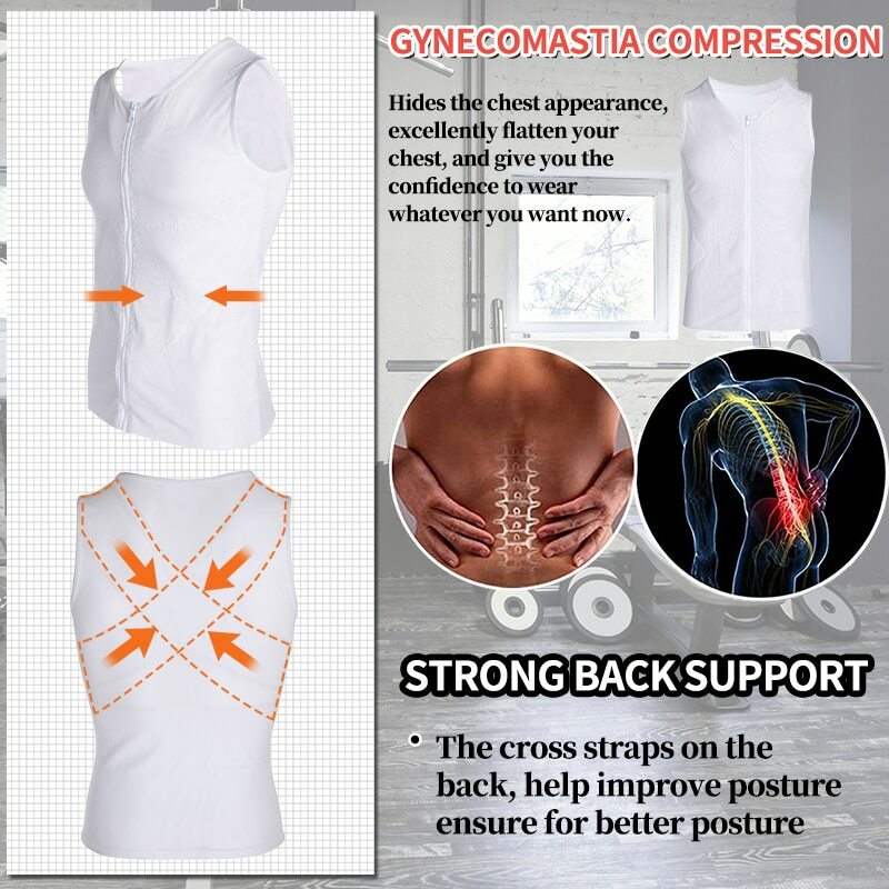 Men Compression Slimming Body Shaper Vest Sleeveless Zipper Undershirt Tank Top gallery
