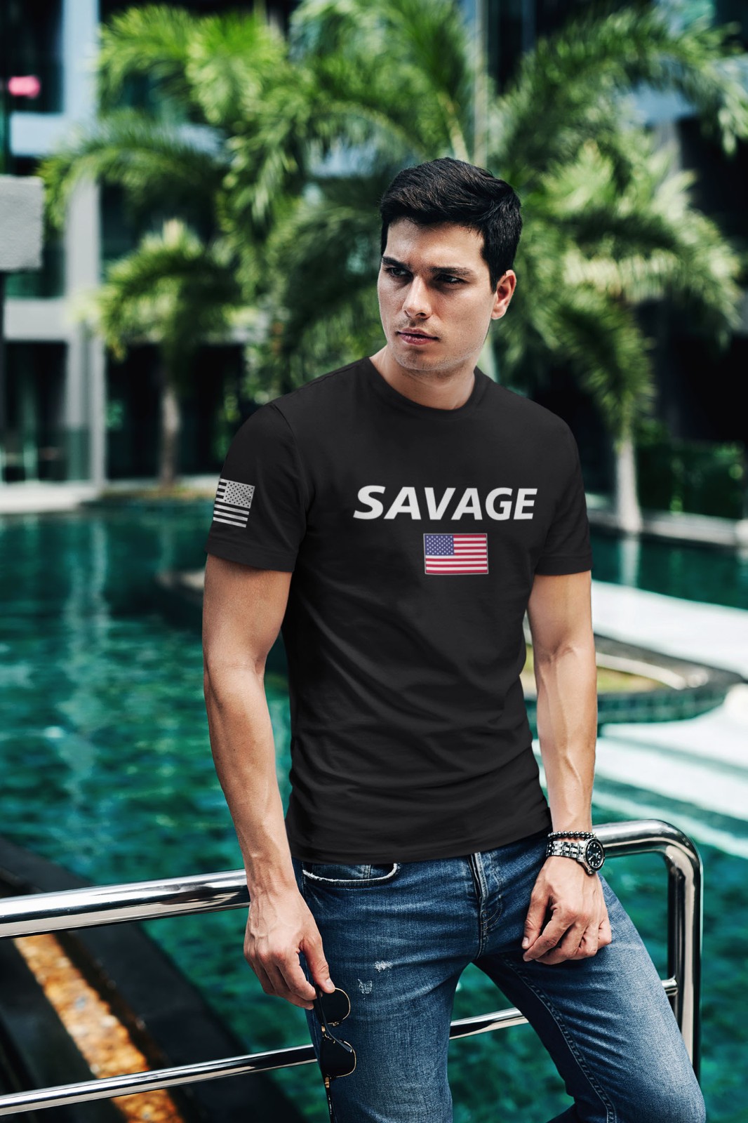 Savage American Flag T-Shirt – Black Patriotic USA Tee Military Veteran Pride gallery