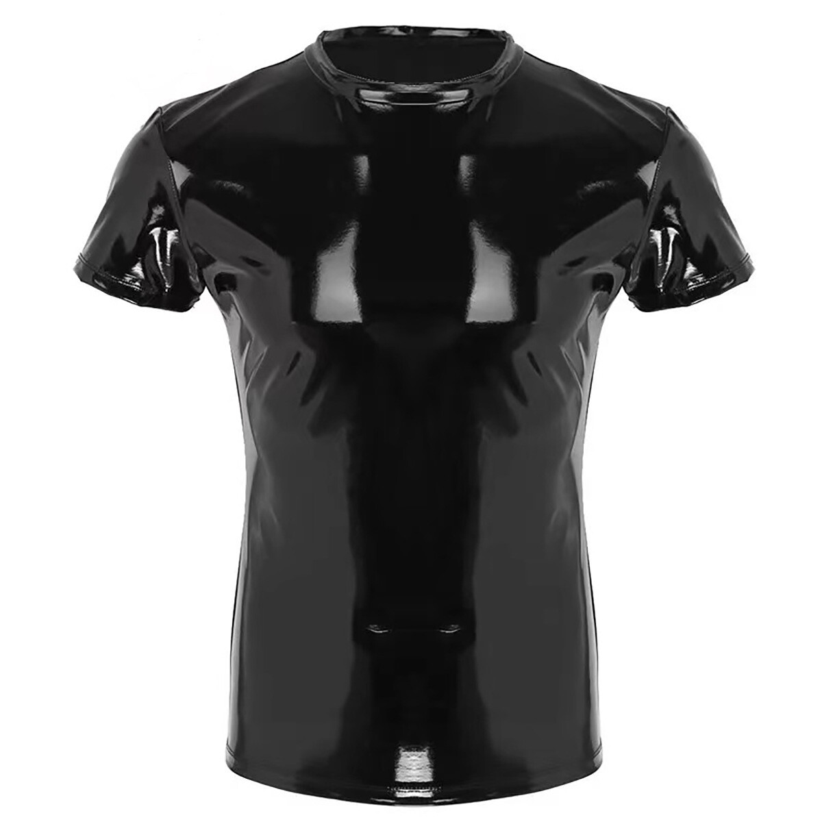 Mens PU Leather Tees Tops Slim PVC Shiny Wet Look Short Sleeve T-shirt Clubwear gallery