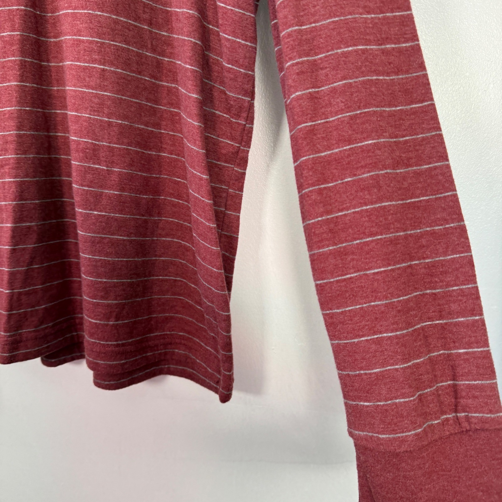 St Johns Bay Mens XL Henley Shirt Long Sleeve Burgundy Grey Striped Super Soft gallery