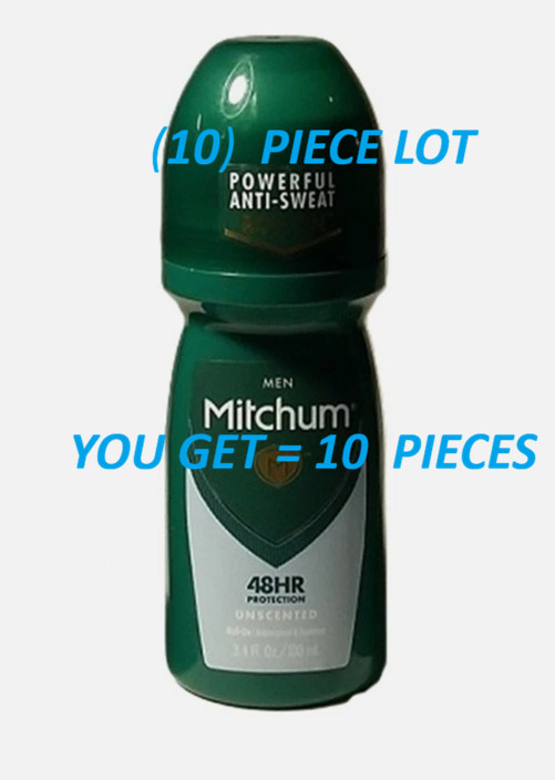 *10 PC Lot* MITCHUM Men UNSCENTED Roll-On 48HR DEODORANT 3.4oz *NEW & SEALED