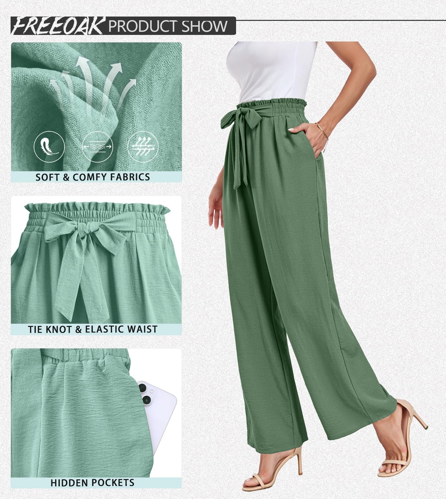 Linen White Wide Leg Women Palazzo Work Lounge Business Office Camo Pants Sum... gallery