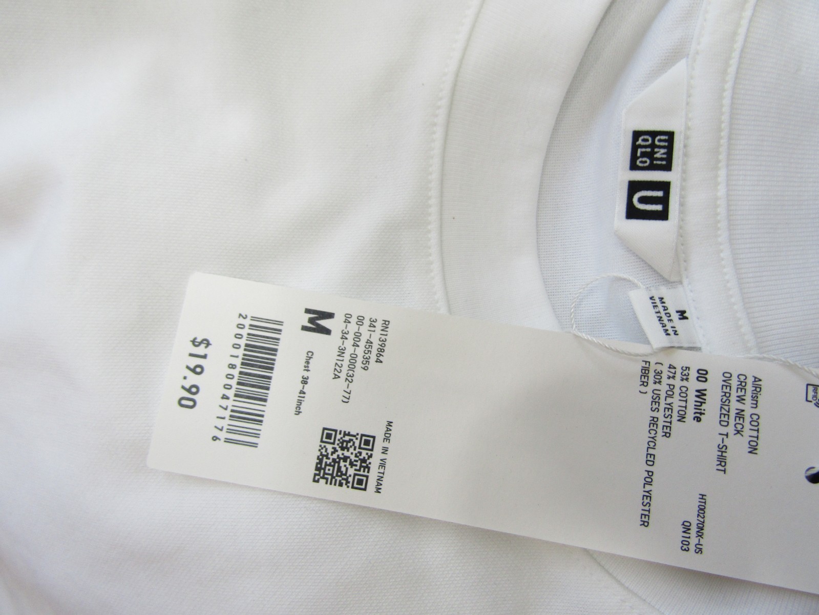 NWT UNIQLO Airism Cotton Crew Neck Oversized White Cotton T-Shirt Men's M gallery