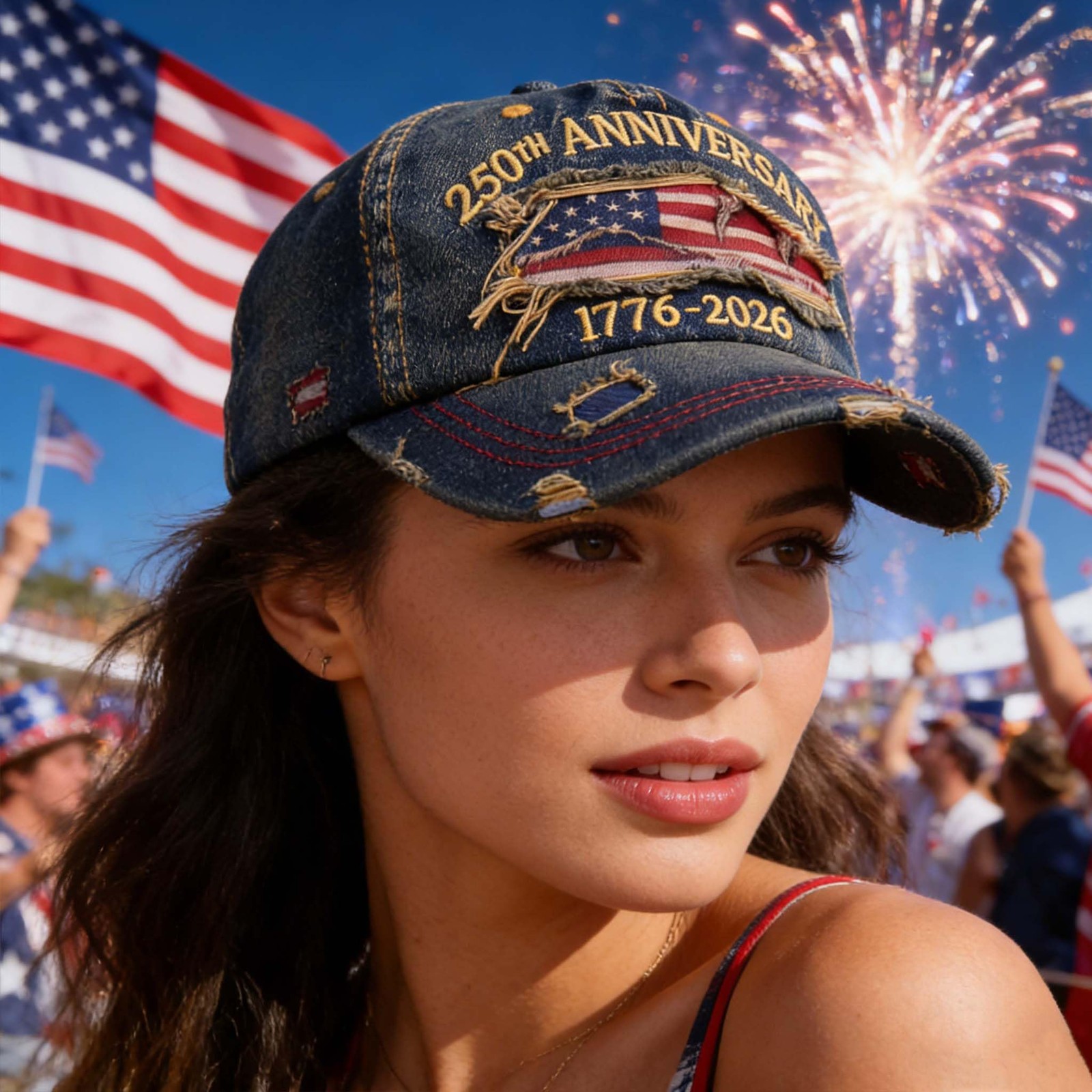 250th Anniversary USA Hat Denim Patriotic Adjustable Embroidered Baseball Cap... gallery