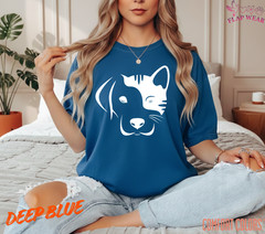 Dog and Cat Split Face T-Shirt – Minimalist Pet Lover Graphic Tee – Cute Dog Cat