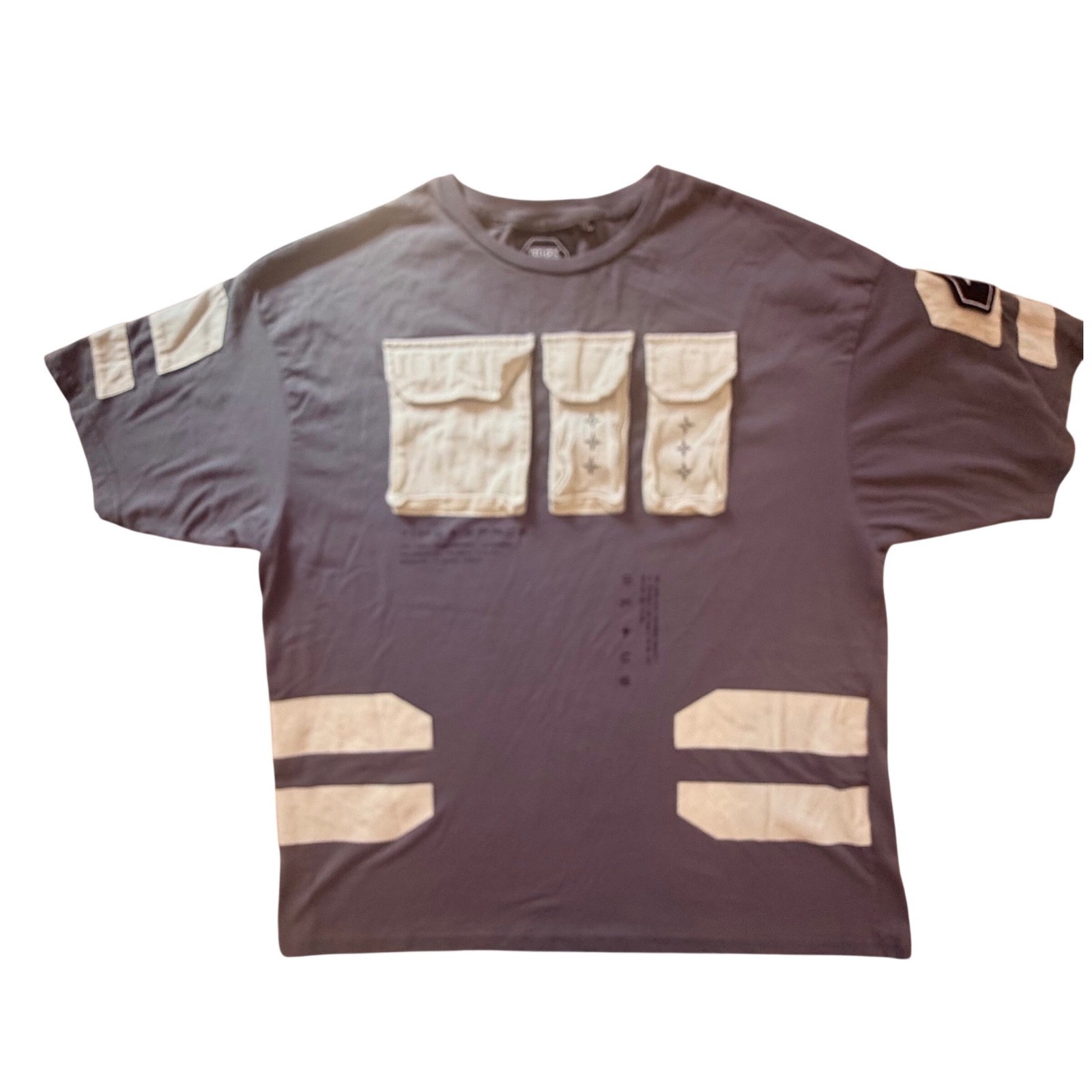 Time + Space Mens 2XL Tactical Grey Utility Cargo Pocket Streetwear T-Shirt