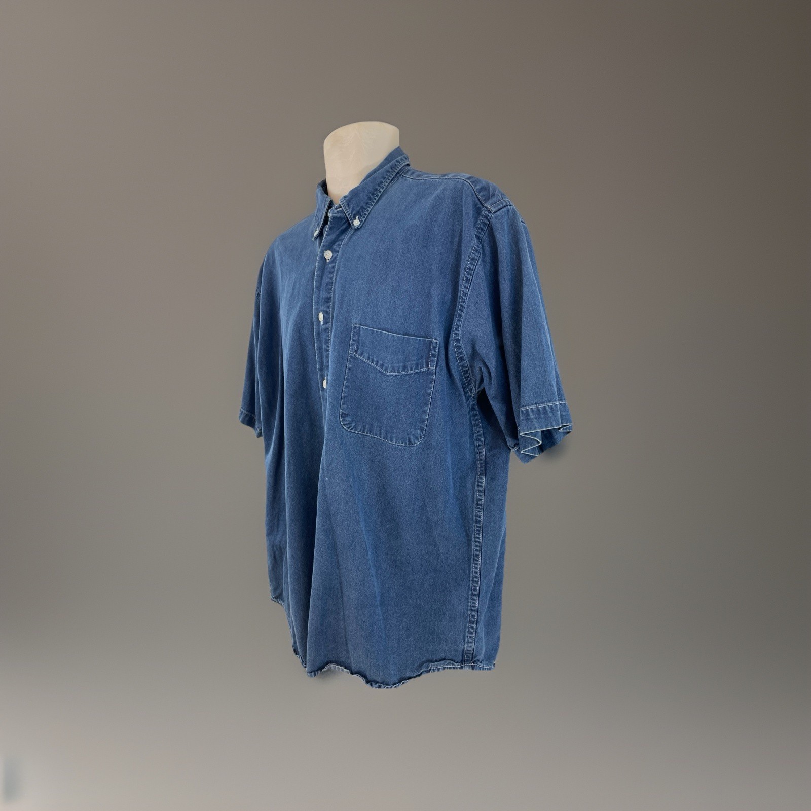 AB American Blue Mens L Blue Authentic Denim Cotton/Rayon SS Shirt gallery