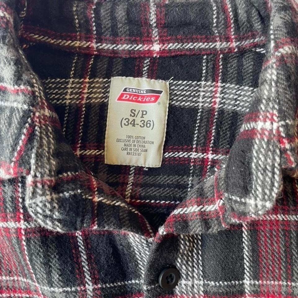 Genuine Dickies Men 100% Cotton Red Black Plaid Flannel Button Down Shirt S gallery