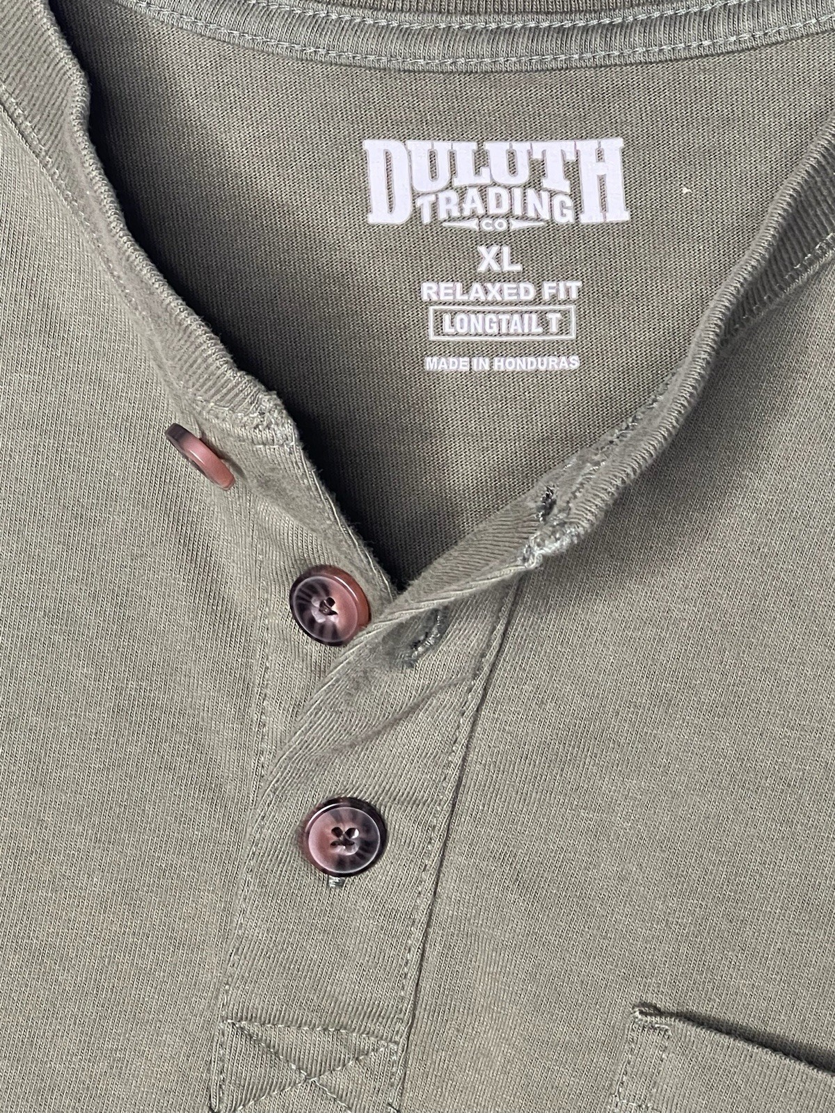 Duluth Trading Co. Longtail Men’s Henley Long Sleeve Pocket Tee Olive Green XL gallery