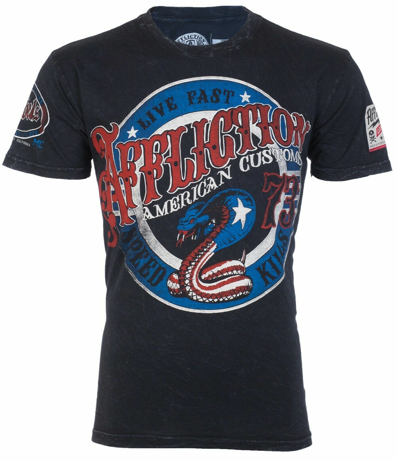 AFFLICTION American Customs Kiss of Death Snake Black Mens T-shirt Mens S-3XL gallery