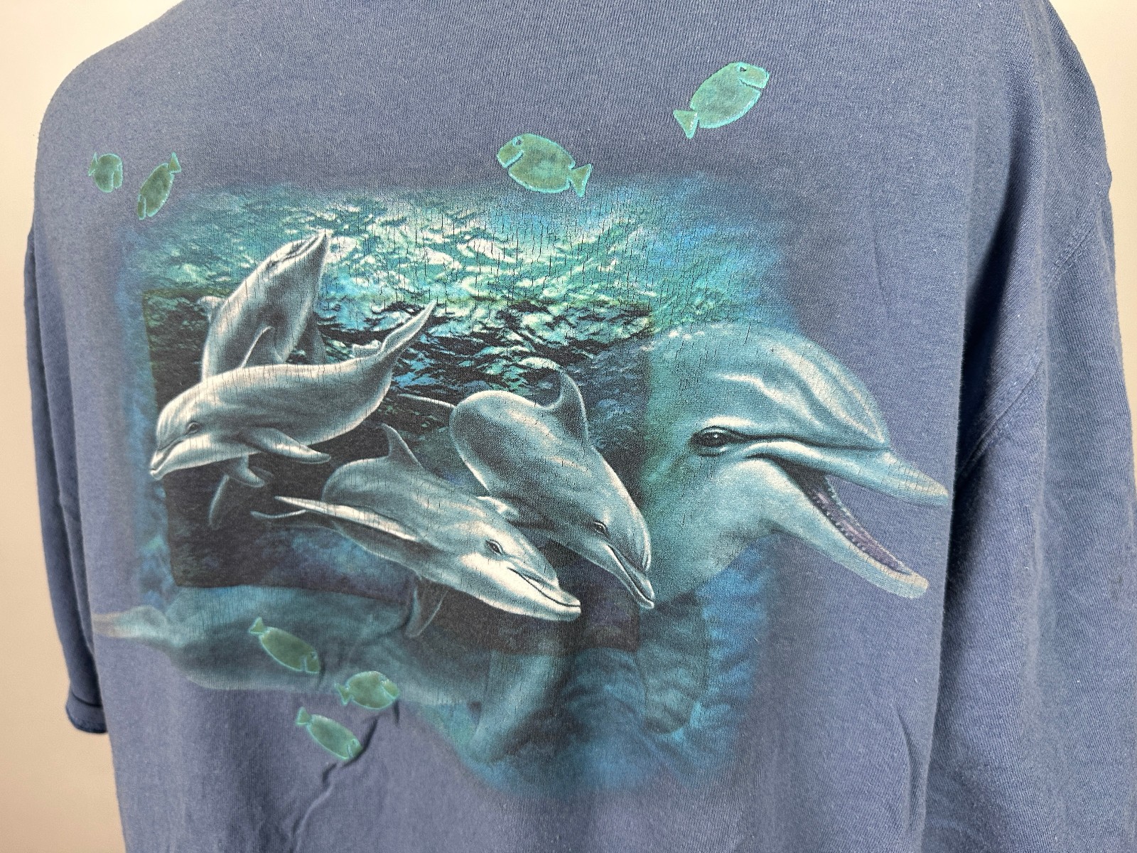 Vintage Sea World Shirt XXL Dolphin Underwater Ocean Outdoors Fish Nature Blue