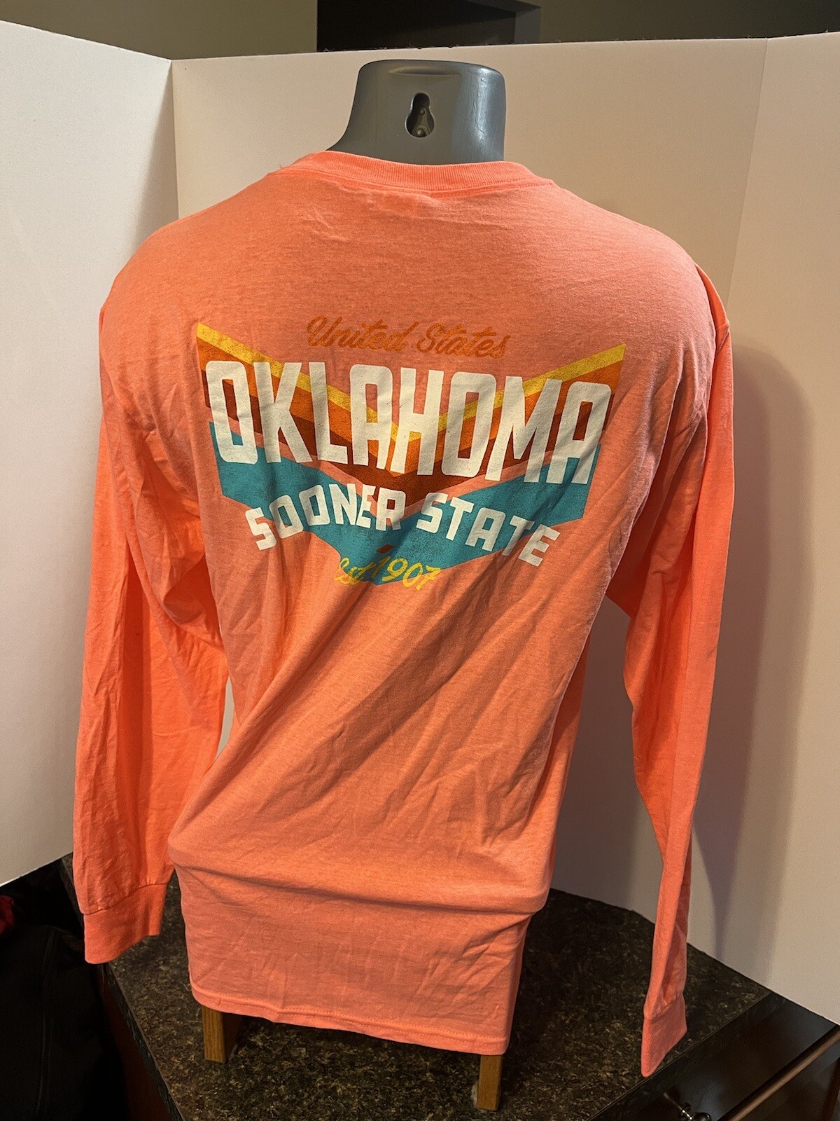 Oklahoma The Sooner State Adult LS T-Shirt Orange Coral M Cotton Poly Slim Fit gallery