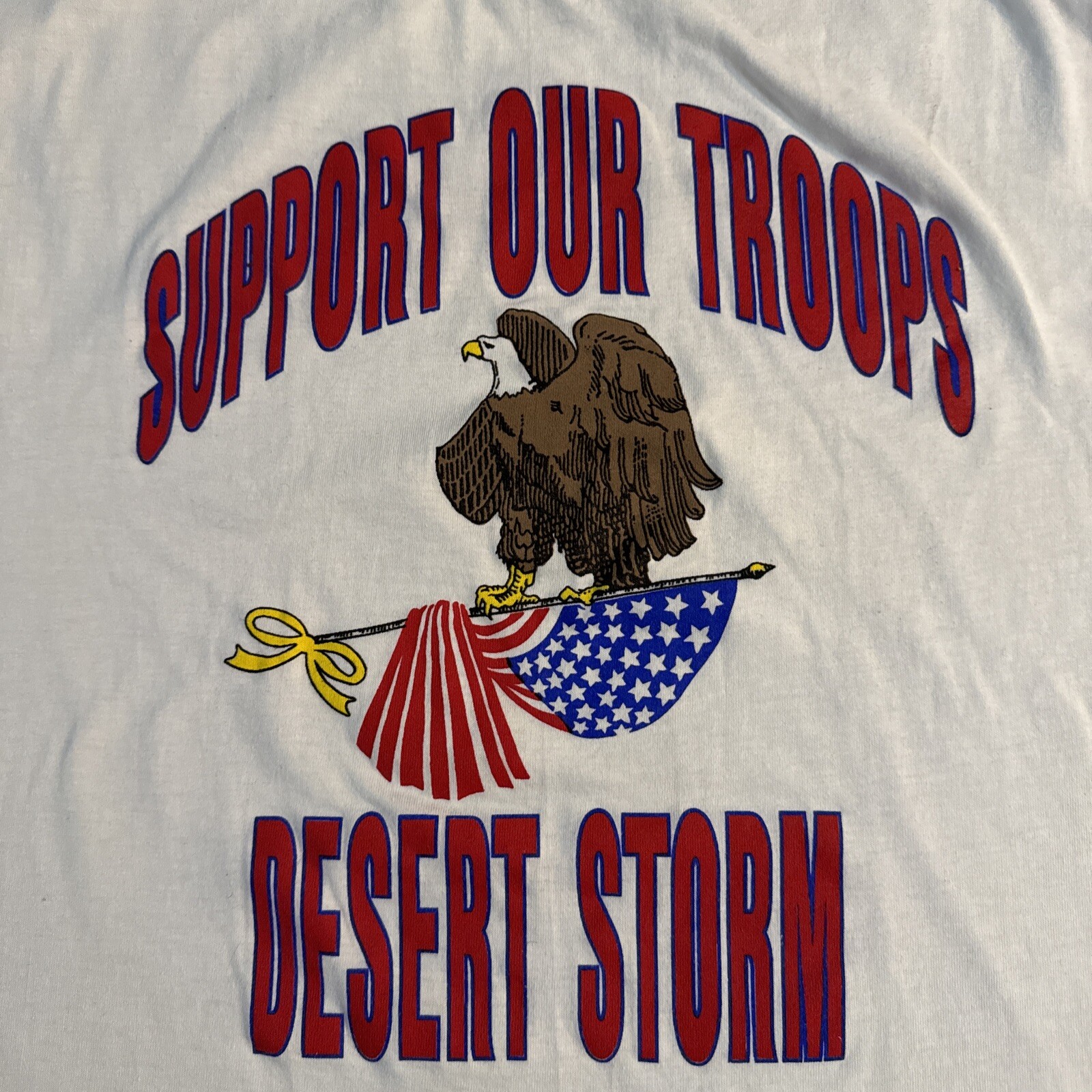 Support Our Troops Desert Storm XL White T Shirt Single Stitch Vtg USA Eagle gallery