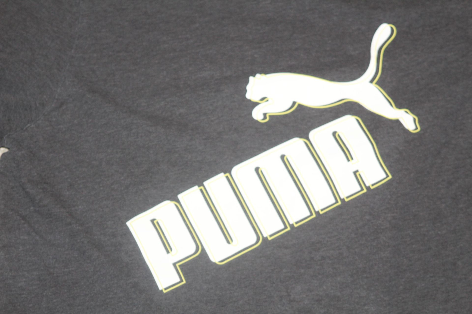 Puma Athletics Men's White Embossed Logo w/ Yellow Outline Dark Gray T-Shirt gallery