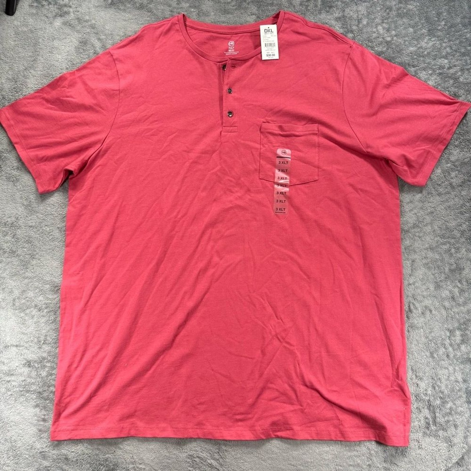 Harbor Bay Men’s 3XLT One Pocket Henley Short Sleeve Tee Coral Red NEW gallery