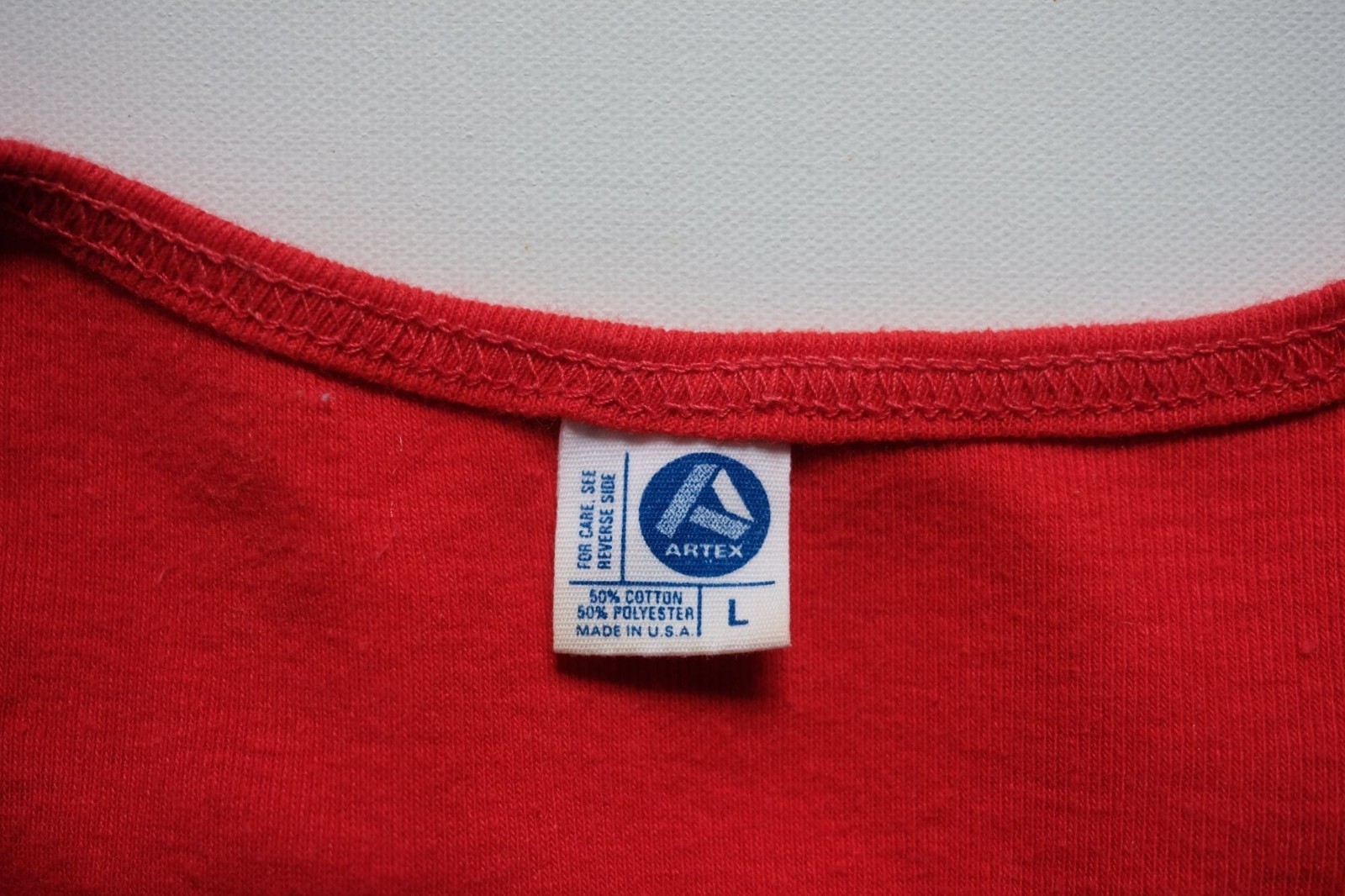 ARTEX 80s VTG USA MADE RUSSELLVILLE ARKANSAS TORNADO GRAPHIC RINGER T SHIRT L gallery