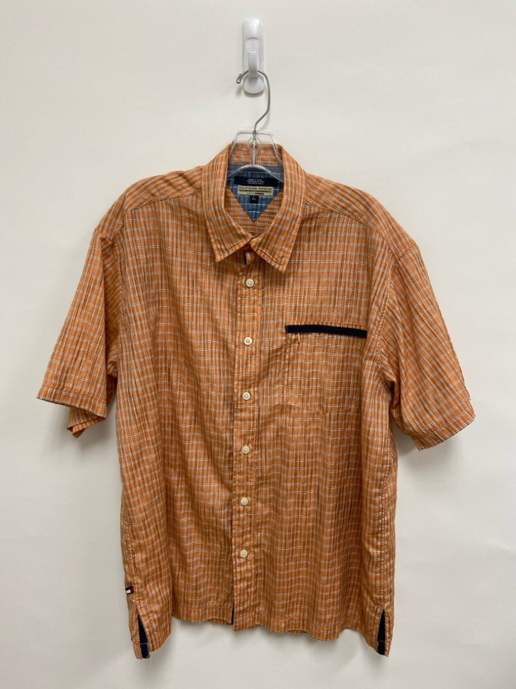 Tommy Hilfiger Size L Orange White/Navy Stripes Men’s Short Sleeve Shirt