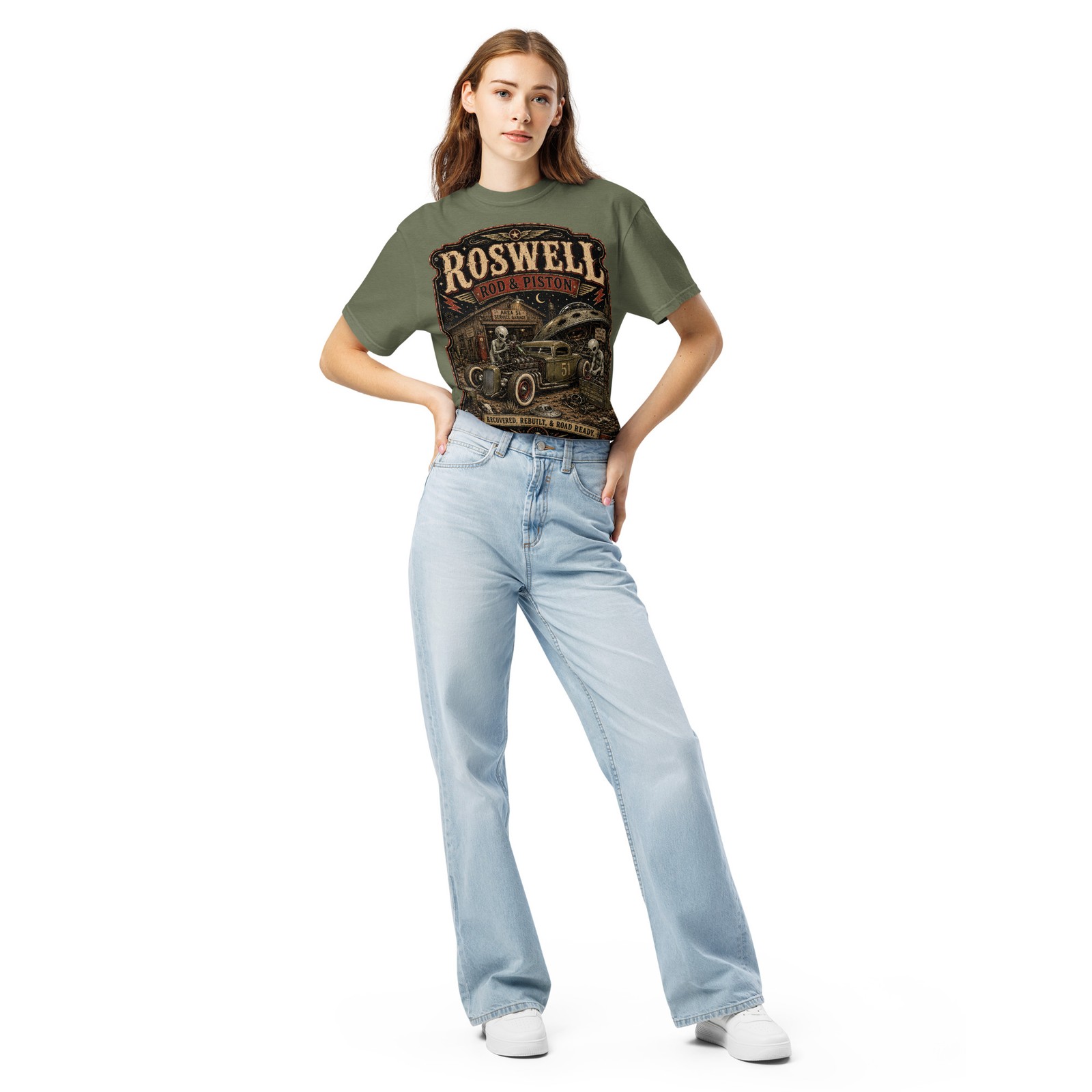 Roswell Rod & Piston Alien Garage T-Shirt Hot Rod Flying Saucer UFO Tee S-4XL gallery