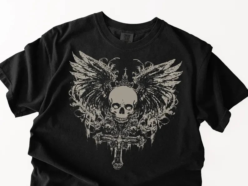 Vintage Y2K Afflictions Style Skull T-Shirt, Grunge shirt gallery