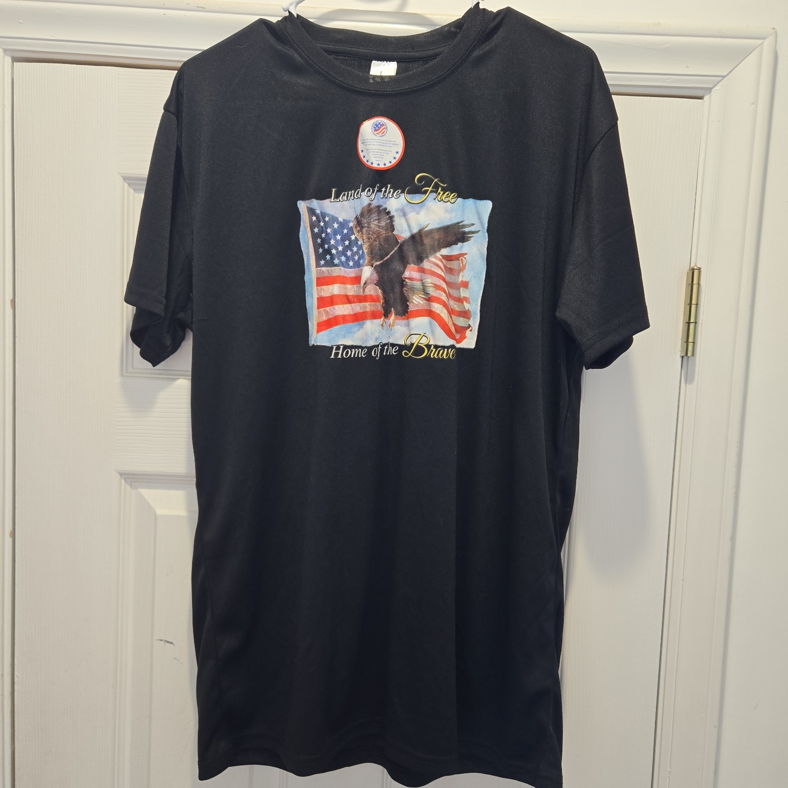 Land Of The Free Home Of The Brave Shirt Mens Large Black Short Sleeve Crew Neck