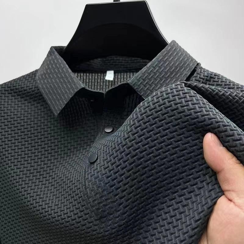New Men's Business Casual Short Sleeved Bone Flower Solid Color Polo Shirt Fashi gallery